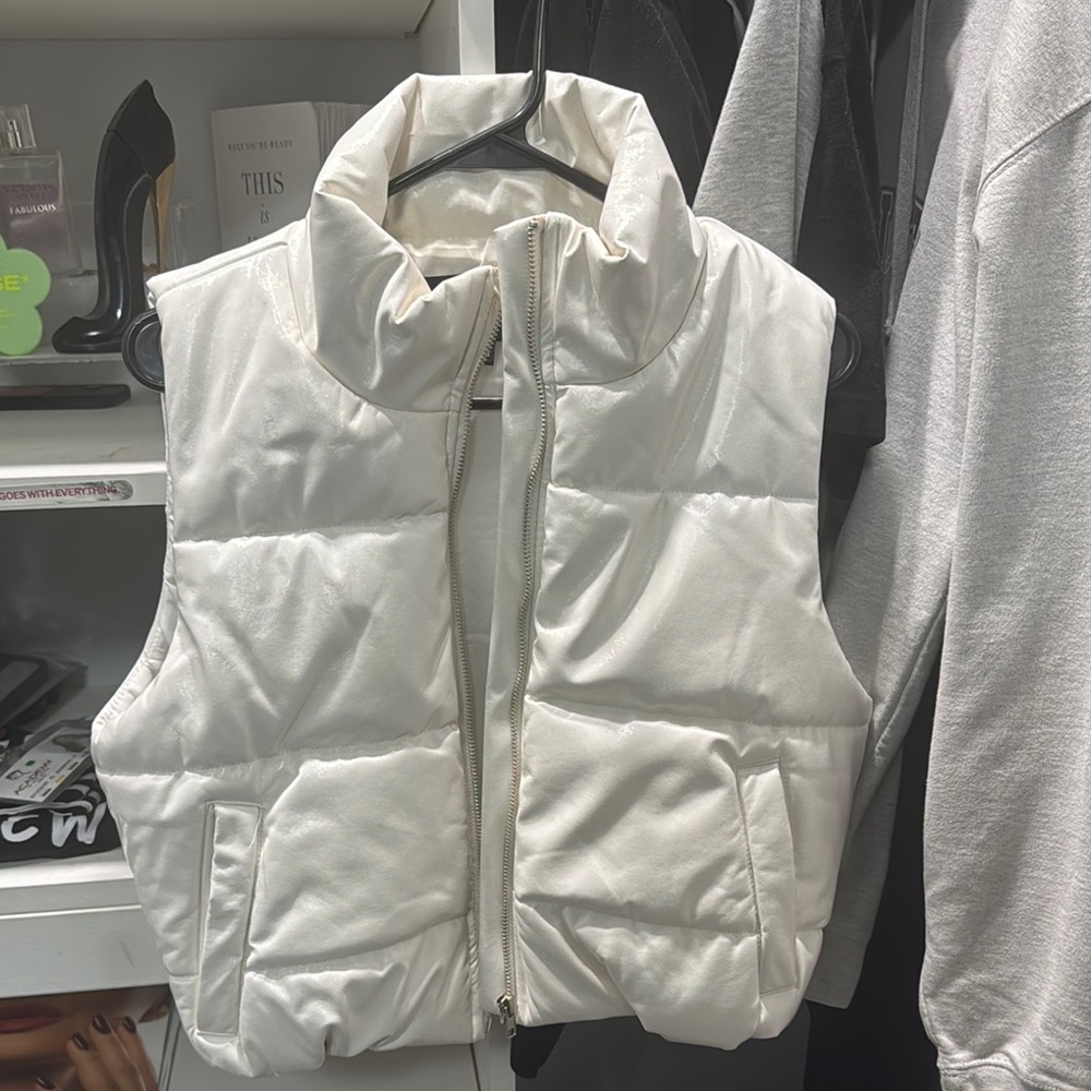 Ambiance White Quilted Vest with High Collar